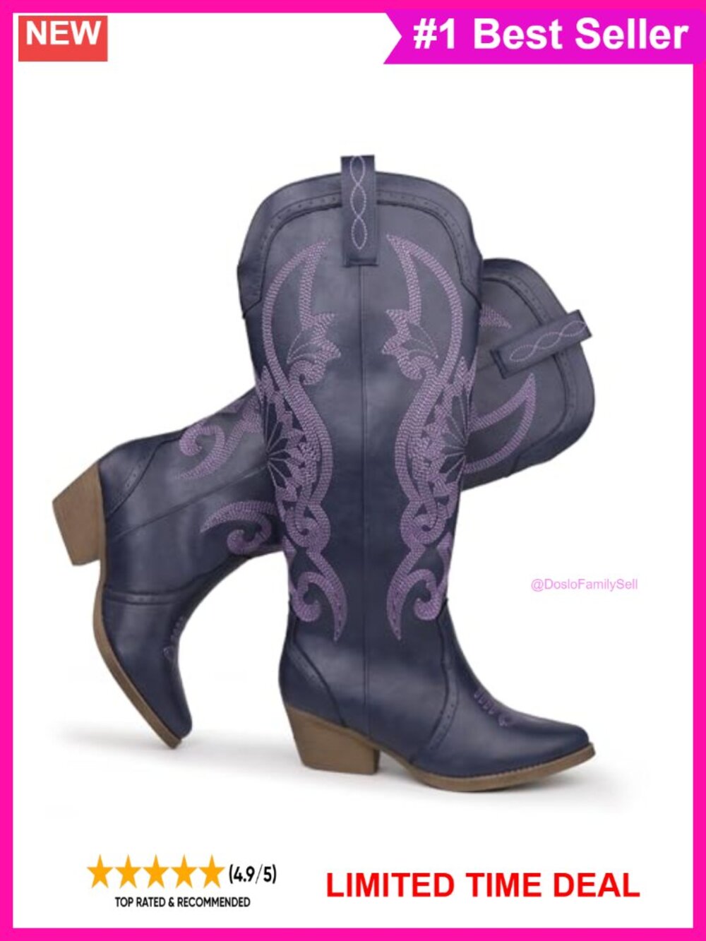 Hawkwell Women's Cowboy Boots Pointed Toe Block Heel Knee High Western